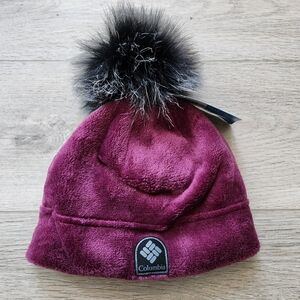 Columbia Purple and Black Pom-Pom Beanie Hat Unisex Small Medium Winter Snow
